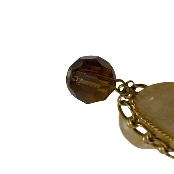 Statement Earrings Brown Beige Goldtone Link Chain Detail - Picture 6 of 6